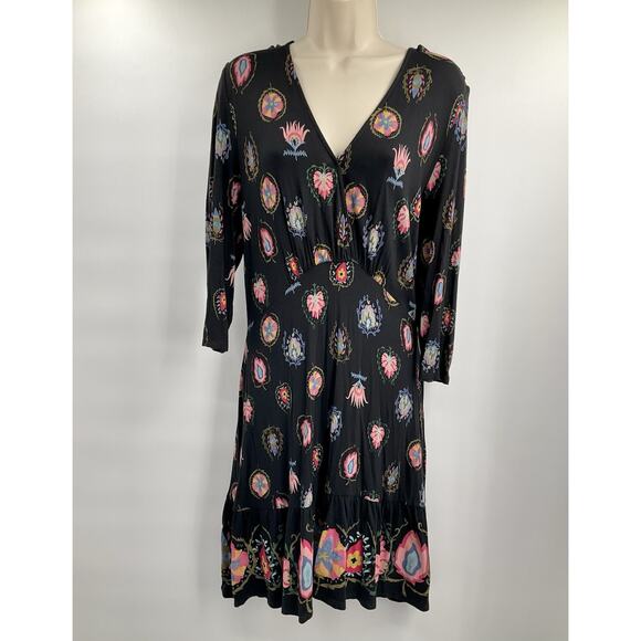 DESIGUAL Boho Floral V-neck Black Dress XL Fairy Whymsigoth - Picture 10 of 13